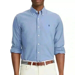 Ralph Lauren Button Down Shirt Men's 17.5 44 Blue white Pattern like new logo